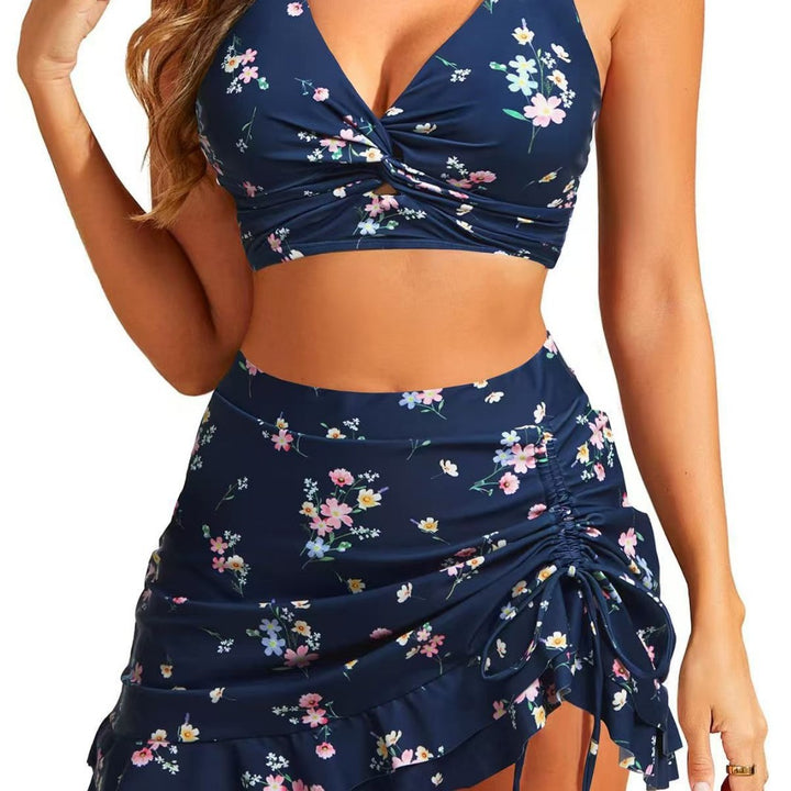 Dame bikini sæt med blomster wrap nederdel og afslappet brystområde Skovae