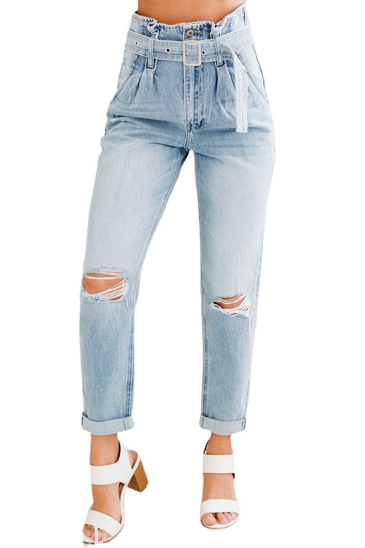 Dame Højtaljede Jeans med trendy Ripped-detaljer og komfortabel linning Stilla