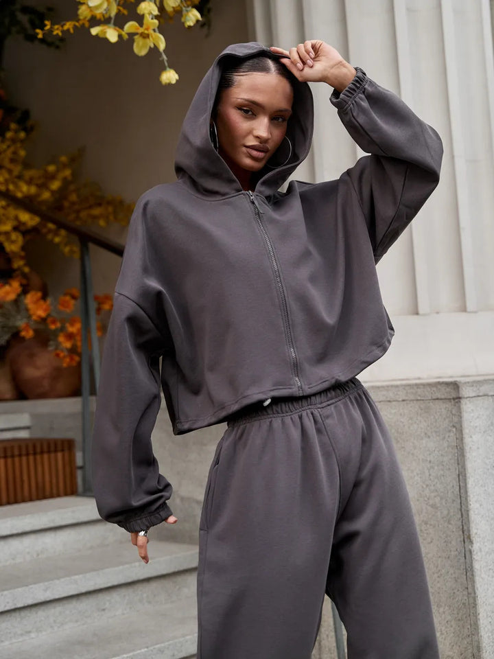 Kvinders behagelige og stilrige afslappet loungewear tracksuit med hætte Skovae