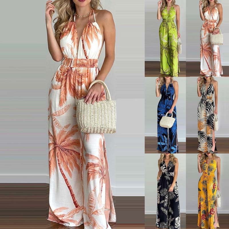 Kvinder Halterneck Jumpsuit med vide ben og sidesplitter Stilla