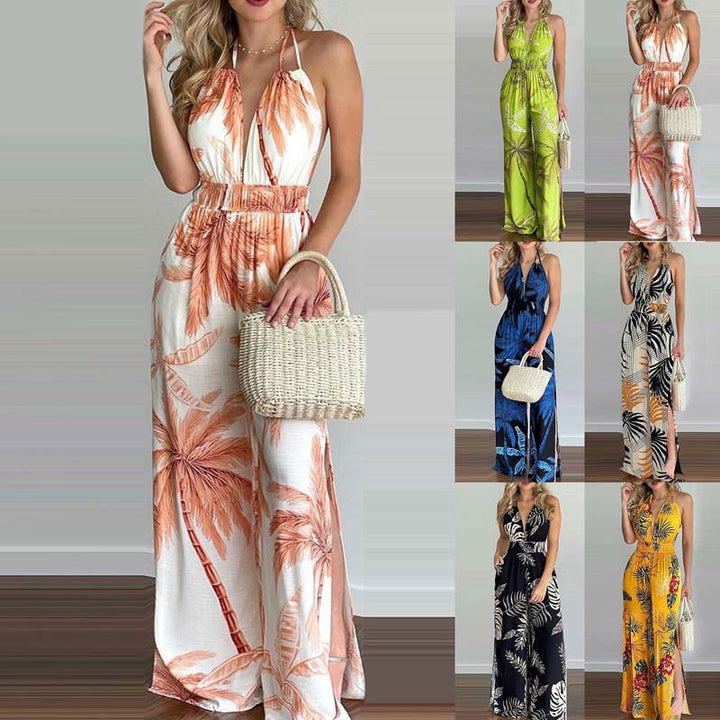Kvinder Halterneck Jumpsuit med vide ben og sidesplitter Stilla