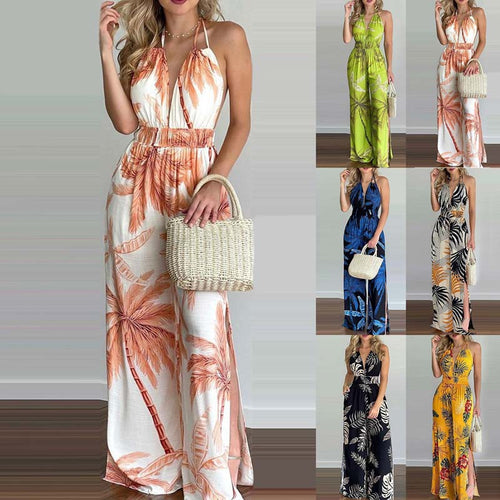 Kvinder Halterneck Jumpsuit med vide ben og sidesplitter Stilla