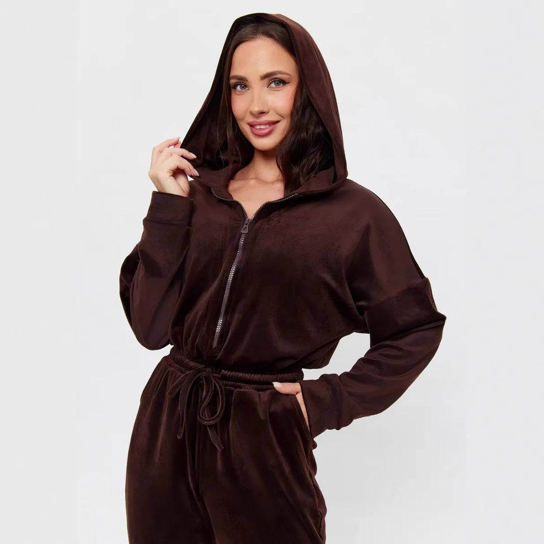 Kvinders fleece jumpsuit med praktisk lynlås og elastisk taljehæk