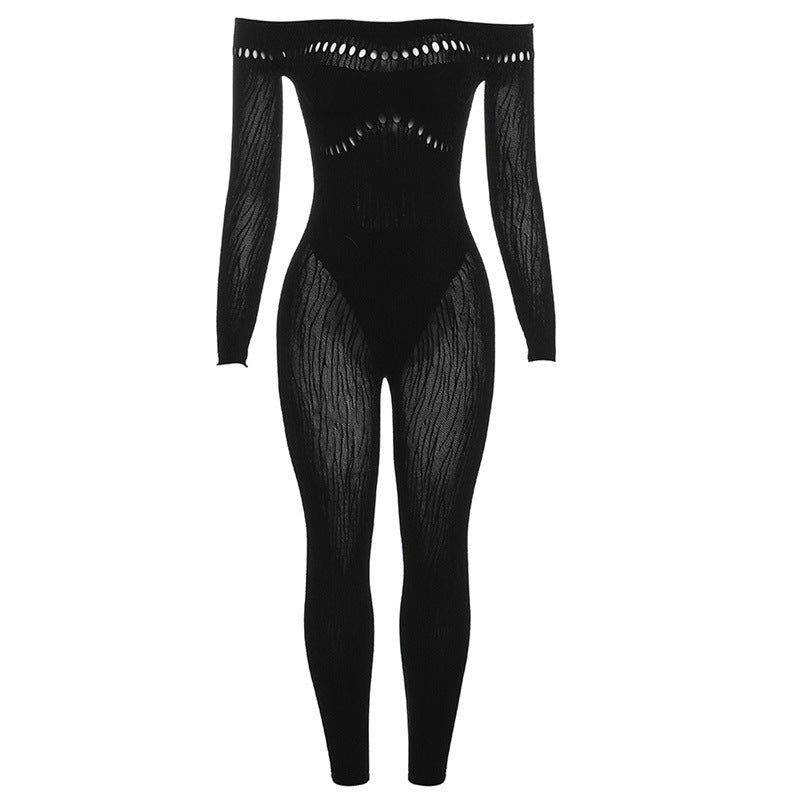 Dame Langærmet Body med off-Shoulder Design og transparente indsatser Stilla