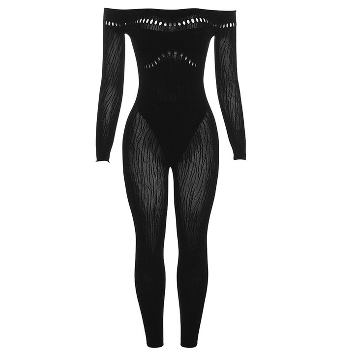 Dame Langærmet Body med off-Shoulder Design og transparente indsatser Stilla