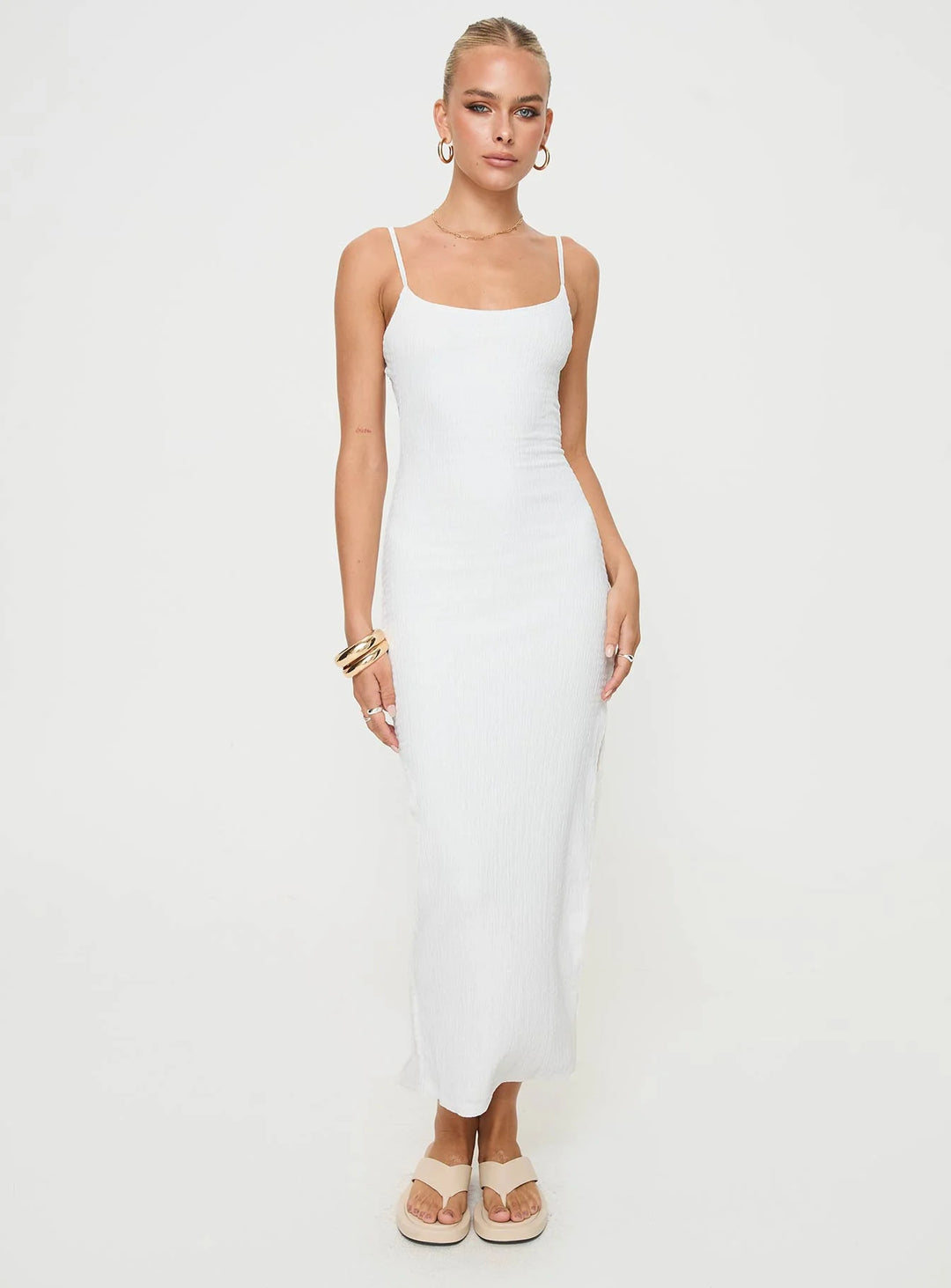 Dame Rib-Spaghetti-Rem Maxi Kjole Stilla