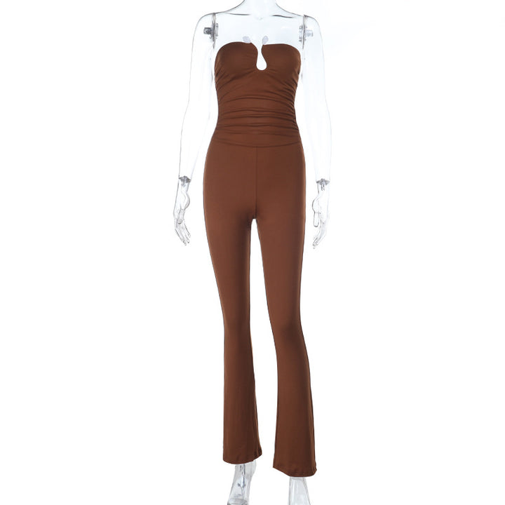 Dame elegant off-shoulder jumpsuit med dyb nøgleudskæring og tætsiddende snit Skovae