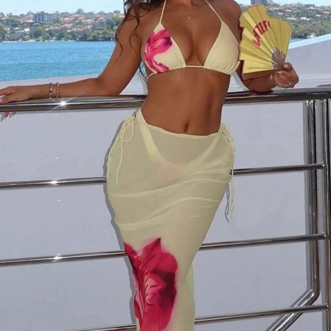 Dame Triangel-Bikini med elegant indpakket nederdel og dyremønster Skovae