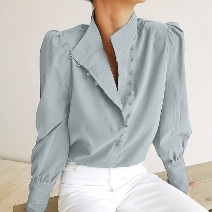 Damer elegant bluse med højtstående krave og puffærmer Stilla
