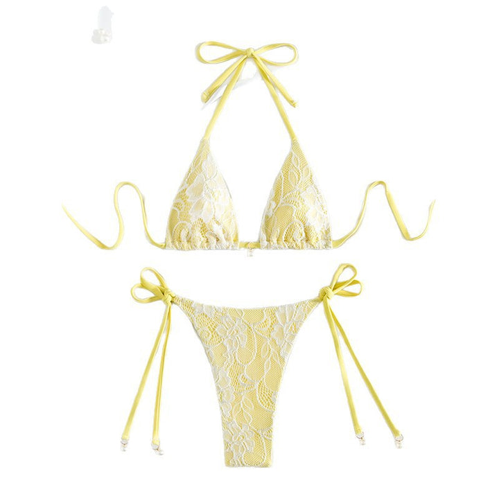 Damer Triangel-Bikini med delikat hæklede mønstre og justerbare snorebindingsbånd Skovae