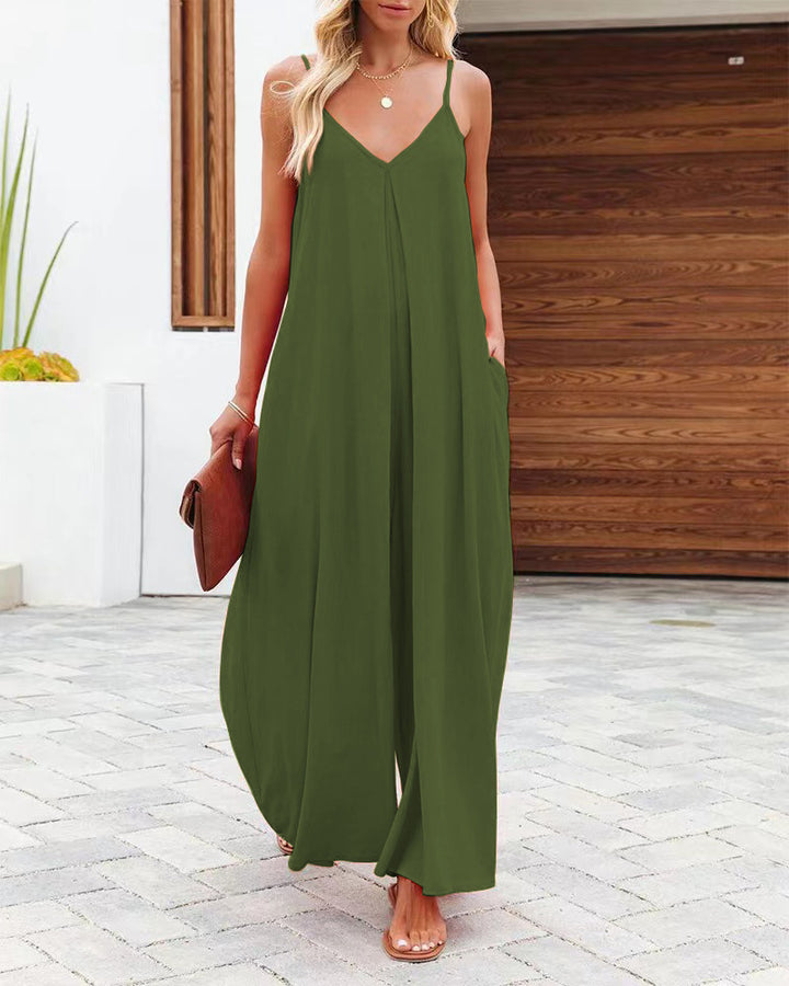 Dame bredskåret jumpsuit med spaghetti stropper Stilla