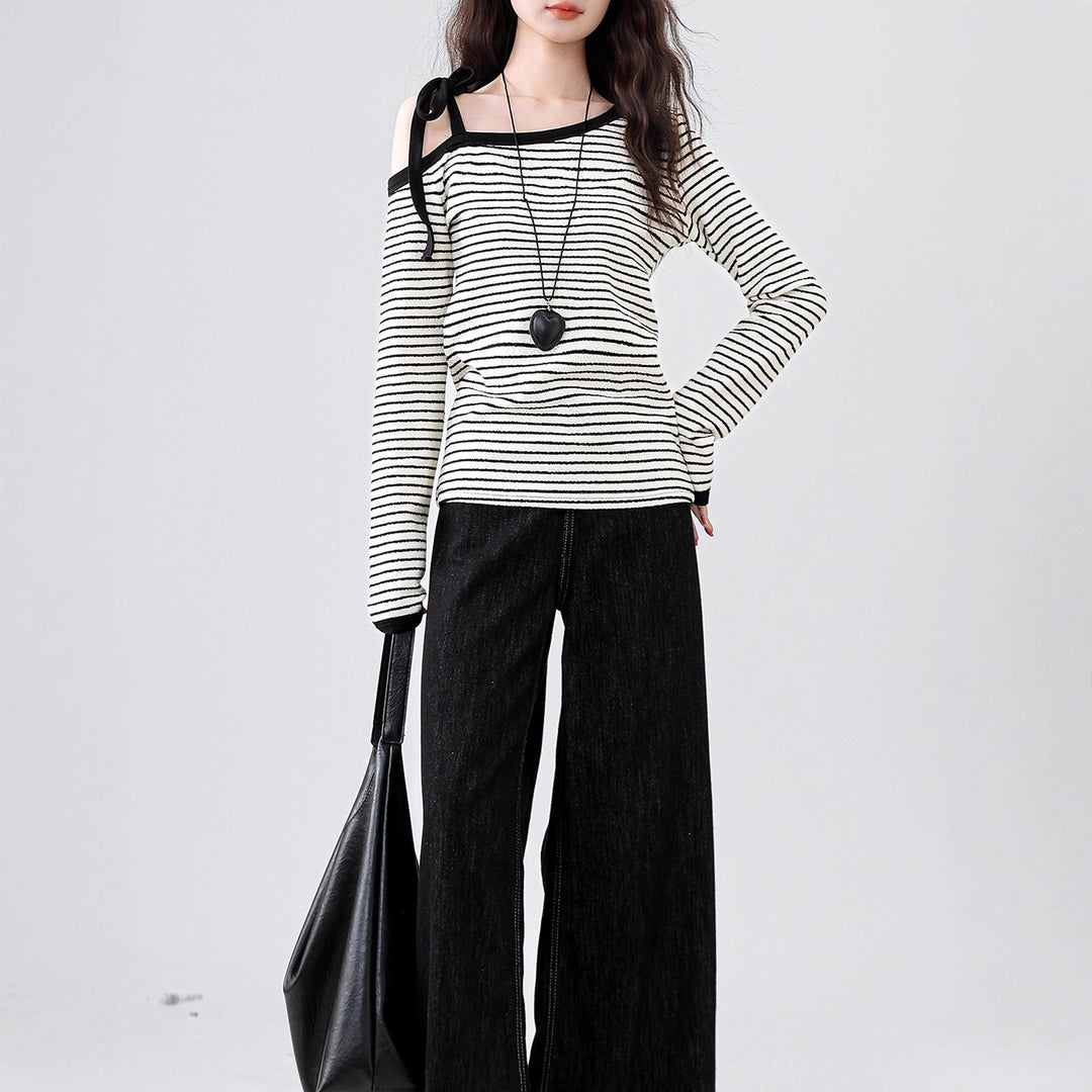 Damer Off-Shoulder Top med Moderne Stribet Design Stilla