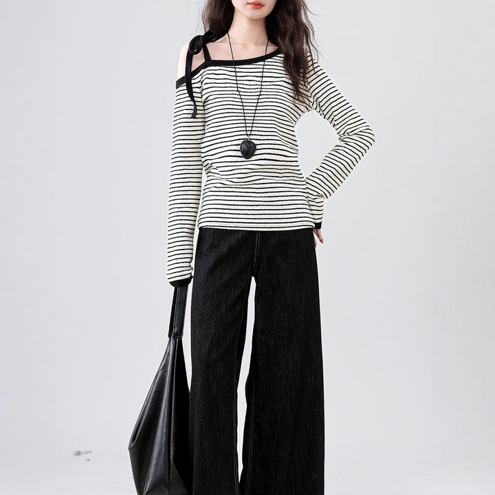 Damer Off-Shoulder Top med Moderne Stribet Design Stilla