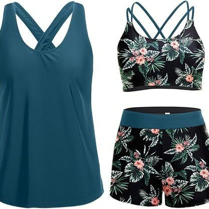 Dame Sporty Tankini-set med blomstret top og shorts Skovae