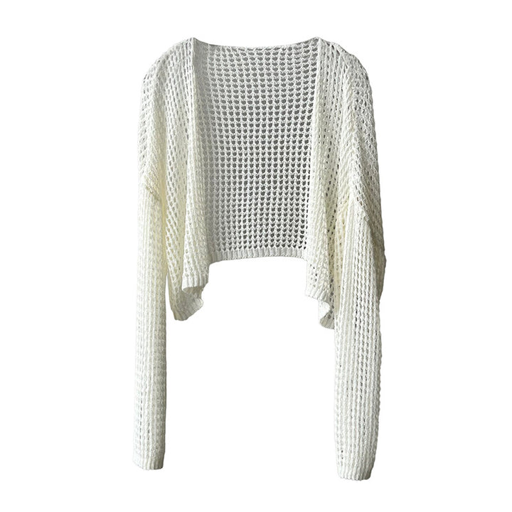 Dame luftig, kort strikcardigan i netlignende design Stilla