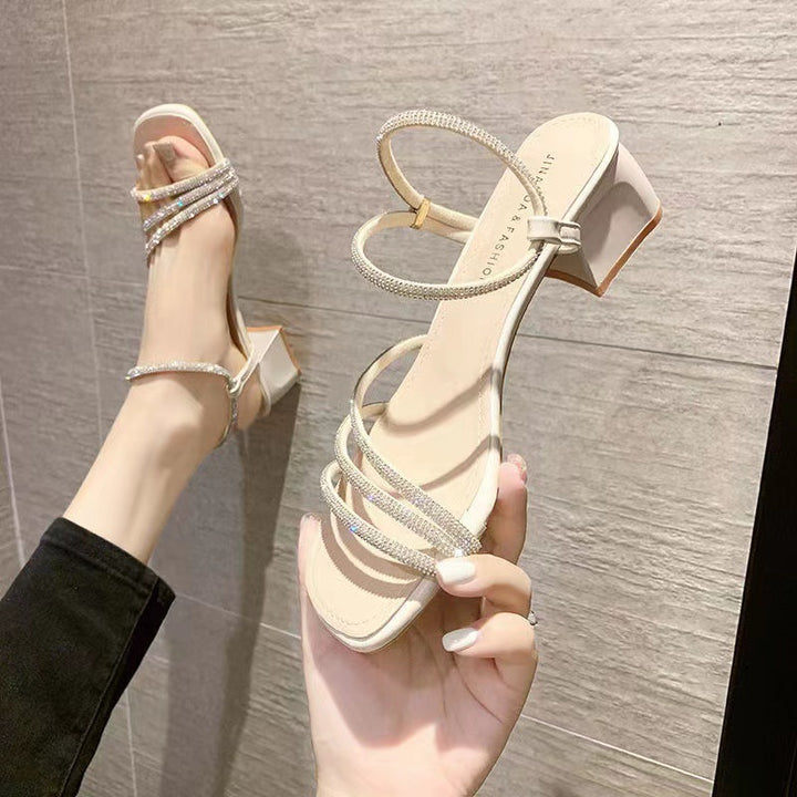 Dame Strappy Blokhæl Sandaler med Strass-detalje Stilla