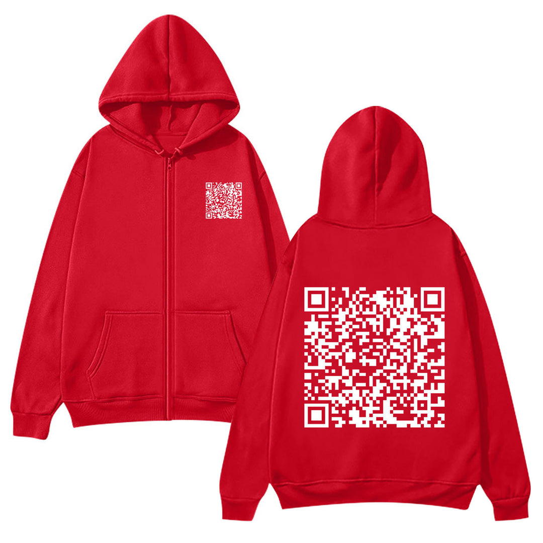 Kvinders hættejakke med QR-kode design og blødt fleece Skovae