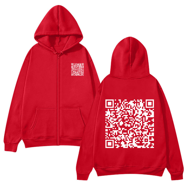 Kvinders hættejakke med QR-kode design og blødt fleece Skovae
