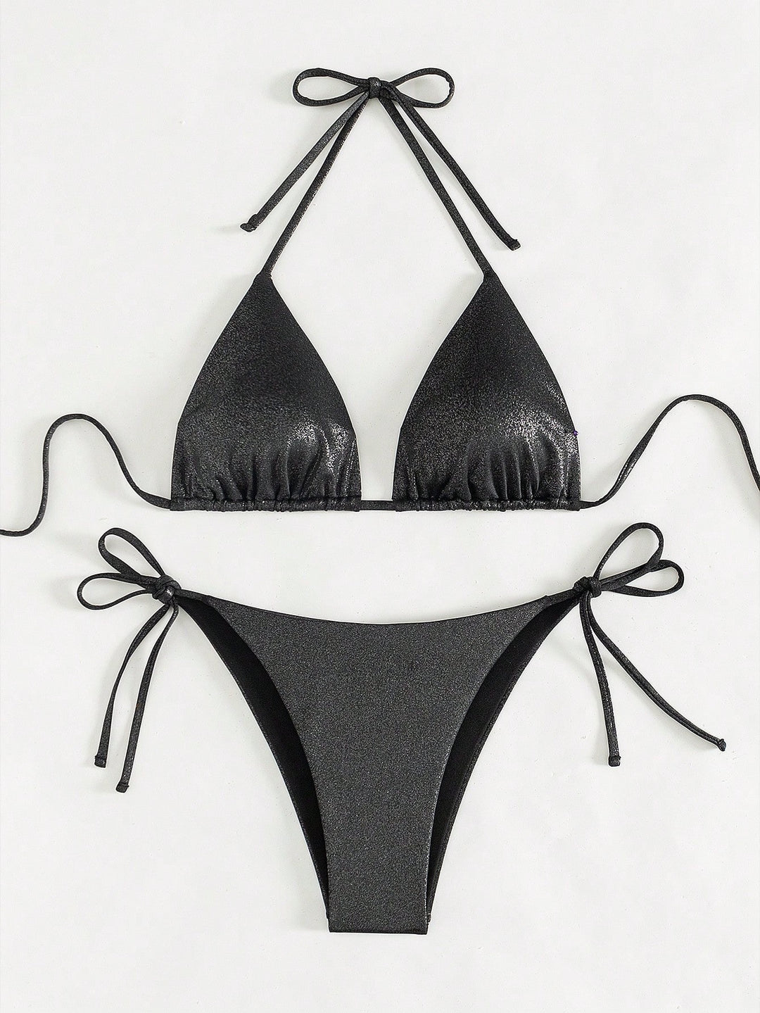 Dame Triangel-Bikini med glinsende overflade og justerbare snore Stilla