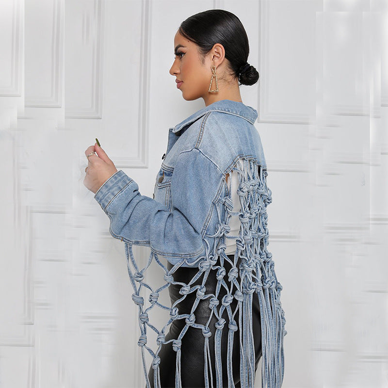 Dame Denim-Jakke med innovativ snøredesign Stilla
