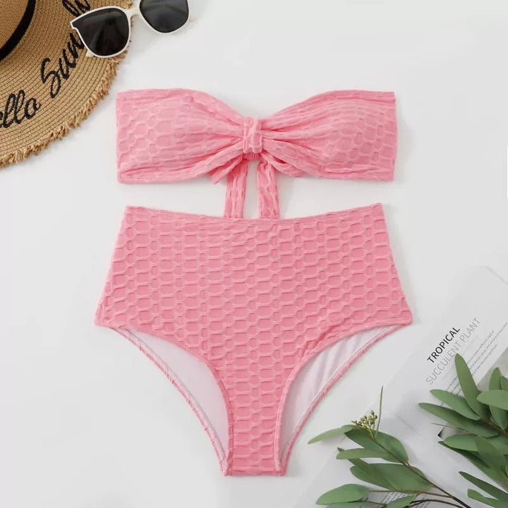Dame Strapless Høj Taljeret Textureret Bikini Sæt Stilla