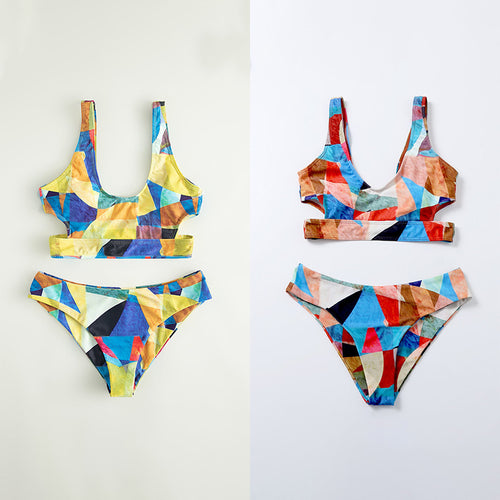 Dame Sport-Bikini med geometrisk design og brede stropper Skovae
