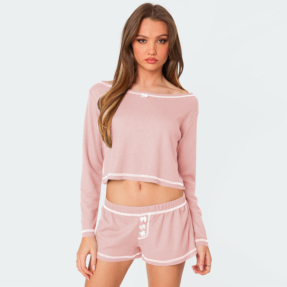 Dame bomulds-pyjamasæt med crop-top og shorts Stilla