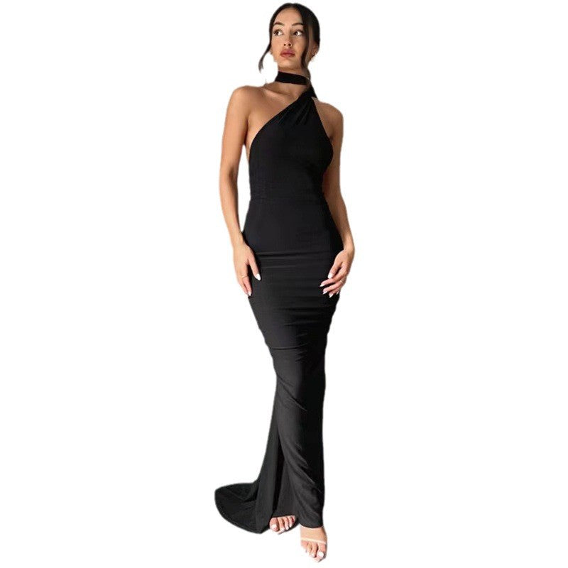 Dame elegant wrap kjoler med asymmetrisk kant og tætsiddende snit Skovae