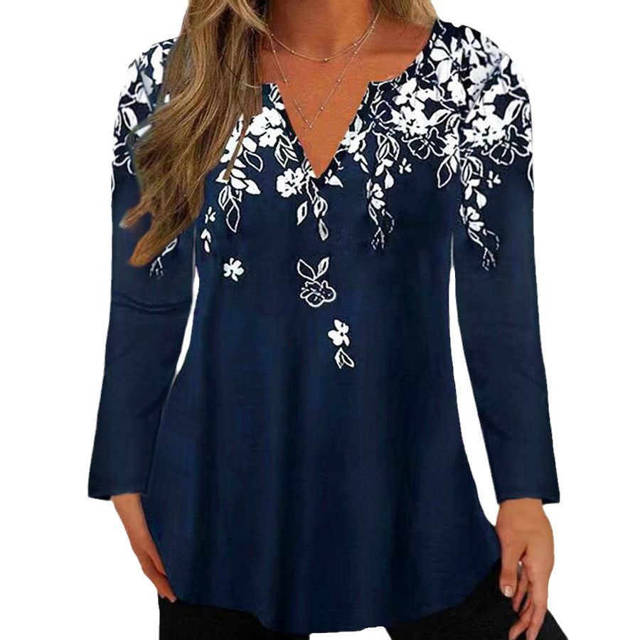 Damebluse med floral broderi Stilla