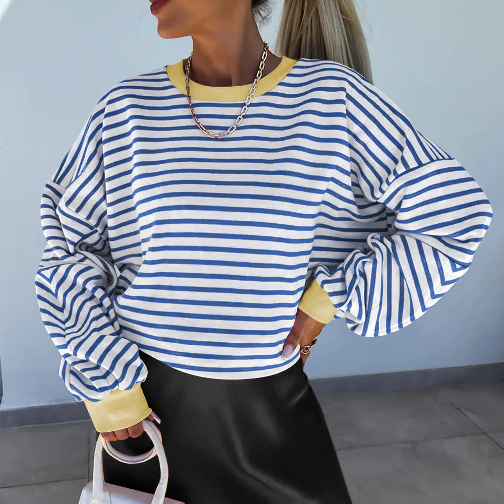 Dame afslappet stribet sweatshirt med boxy-snit og kontrasterende afslutninger Stilla