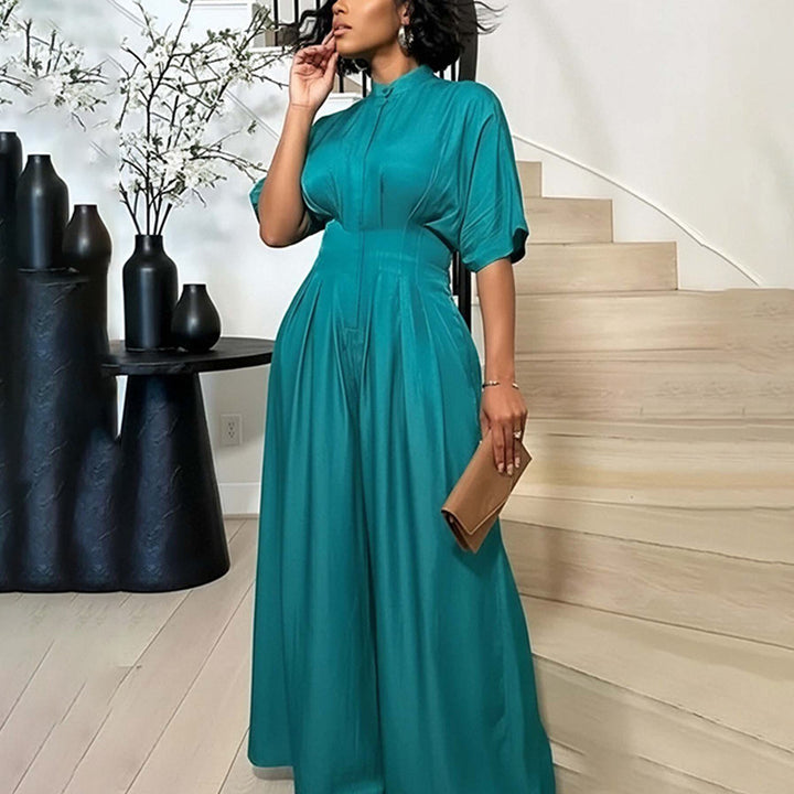 Kvinders elegante jumpsuit med bred ben og krave Stilla