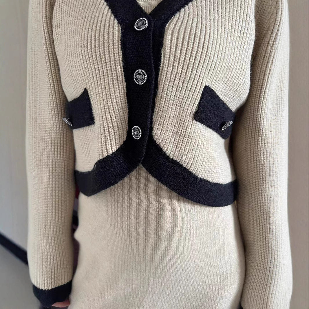 Kvinders cardigan med kontrastdetaljer og knapper Stilla