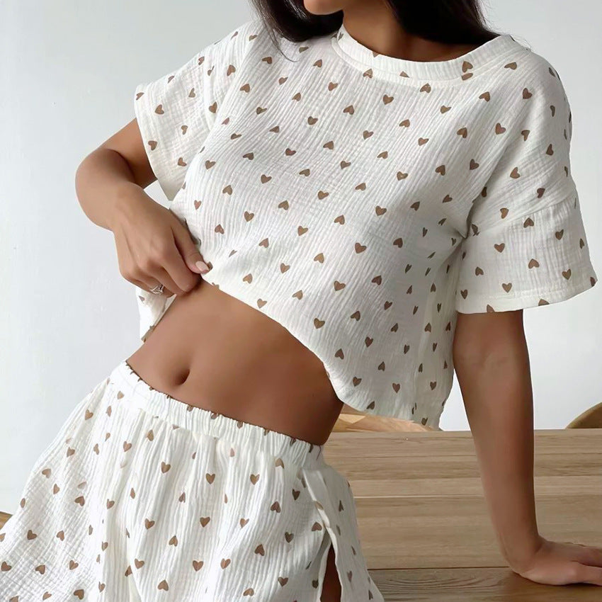 Dame cropped top og shorts-sæt med hjerte-design Stilla