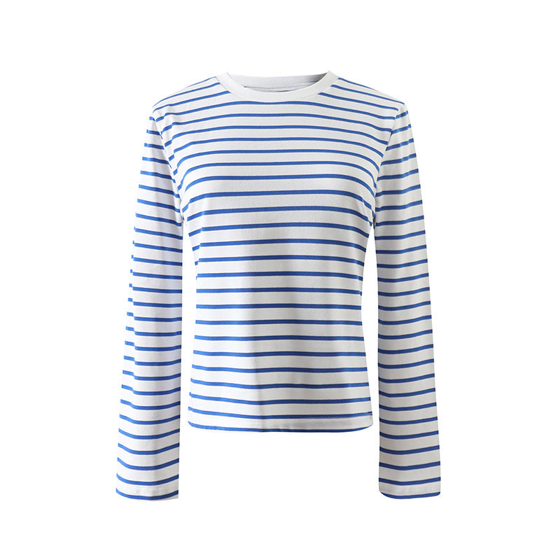 Damer Stribet Langærmet T-shirt med Rund halsudskæring og blødt stof Stilla