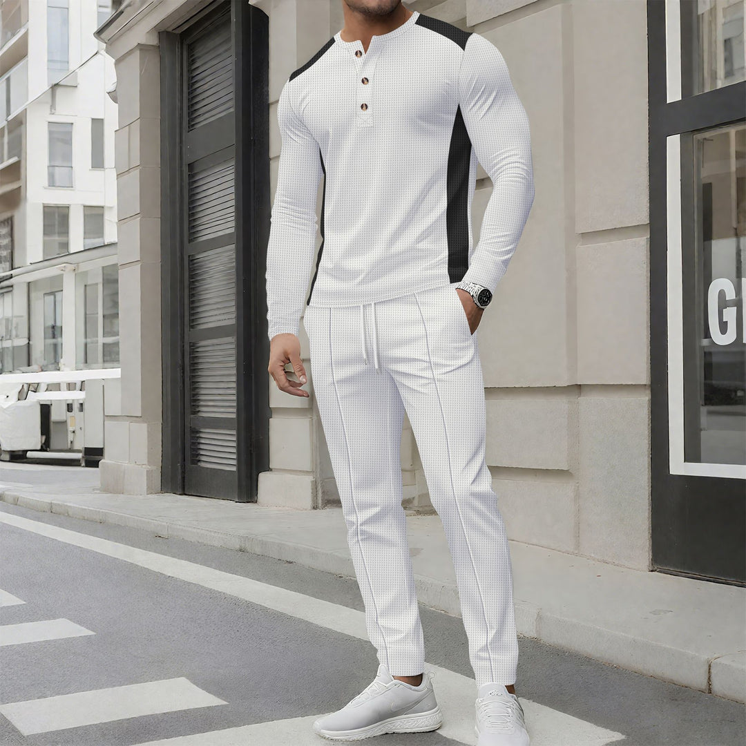 Herrer sportligt langærmet skjorte og joggingbukser sæt med struktureret design Stilla