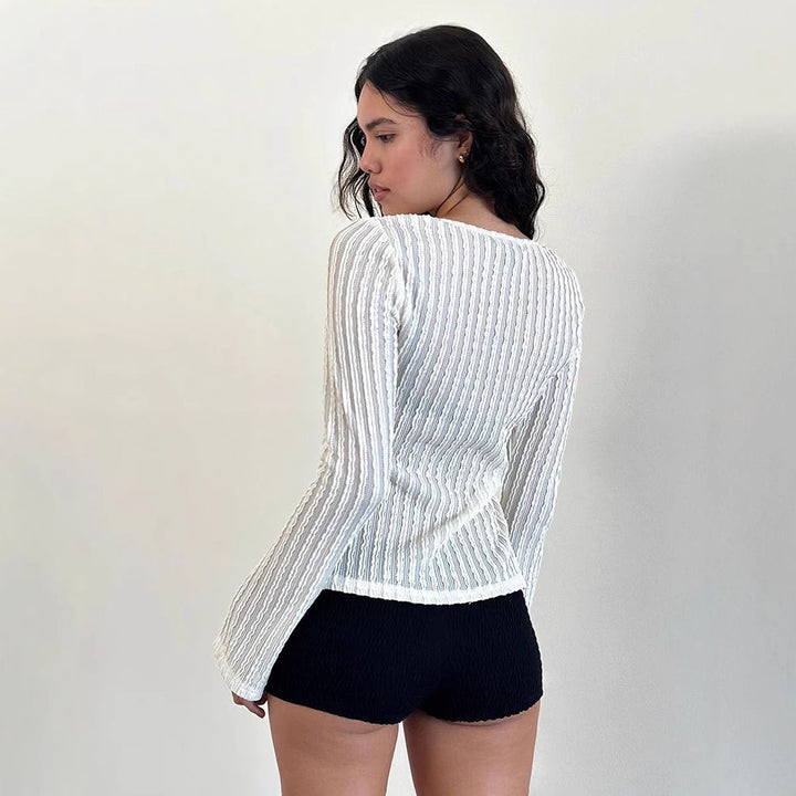 Dame luftig strikbluse med legende åben design Stilla