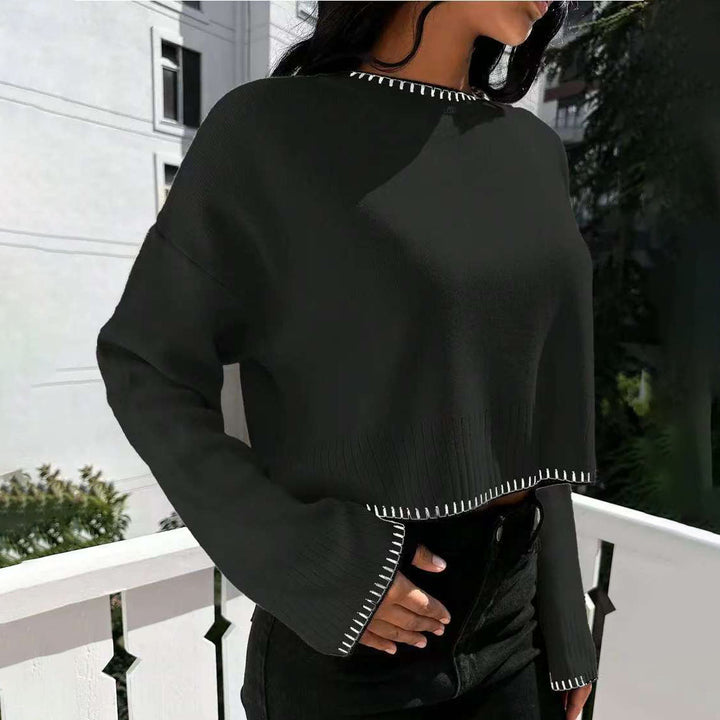 Kvindernes afslappede korte sweater med tekstureret kant og fashionable accenter Stilla