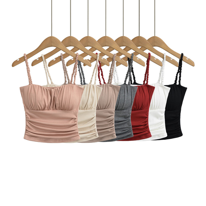 Dame Sporty Crop-Top med rynket detalje og justerbare spaghetti stropper Stilla