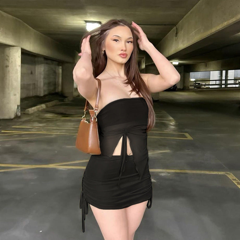 Damen Bandeau-Top mit asymmetrischem Schnitt und Rüschendetails Skovae