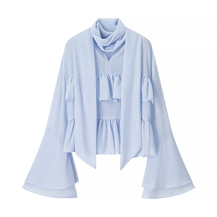 Dame elegant let bluse med flæseelementer Stilla