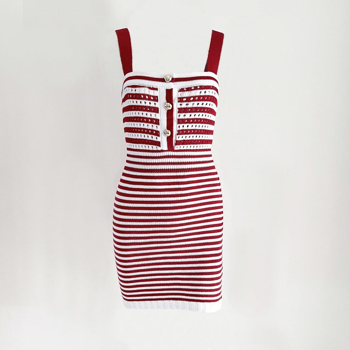 Stribet dame strik-bodycon-kjole Stilla