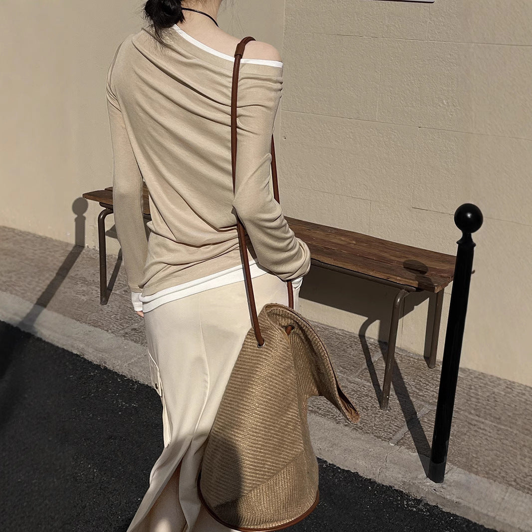 Damer Elegant asymmetrisk langærmet skjorte med højkvalitets detaljer Stilla