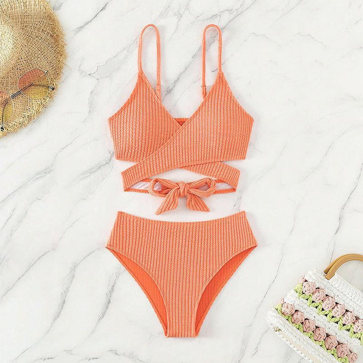 Dame Højskåret Rib-Bikini med elegant Kryds-Design Skovae