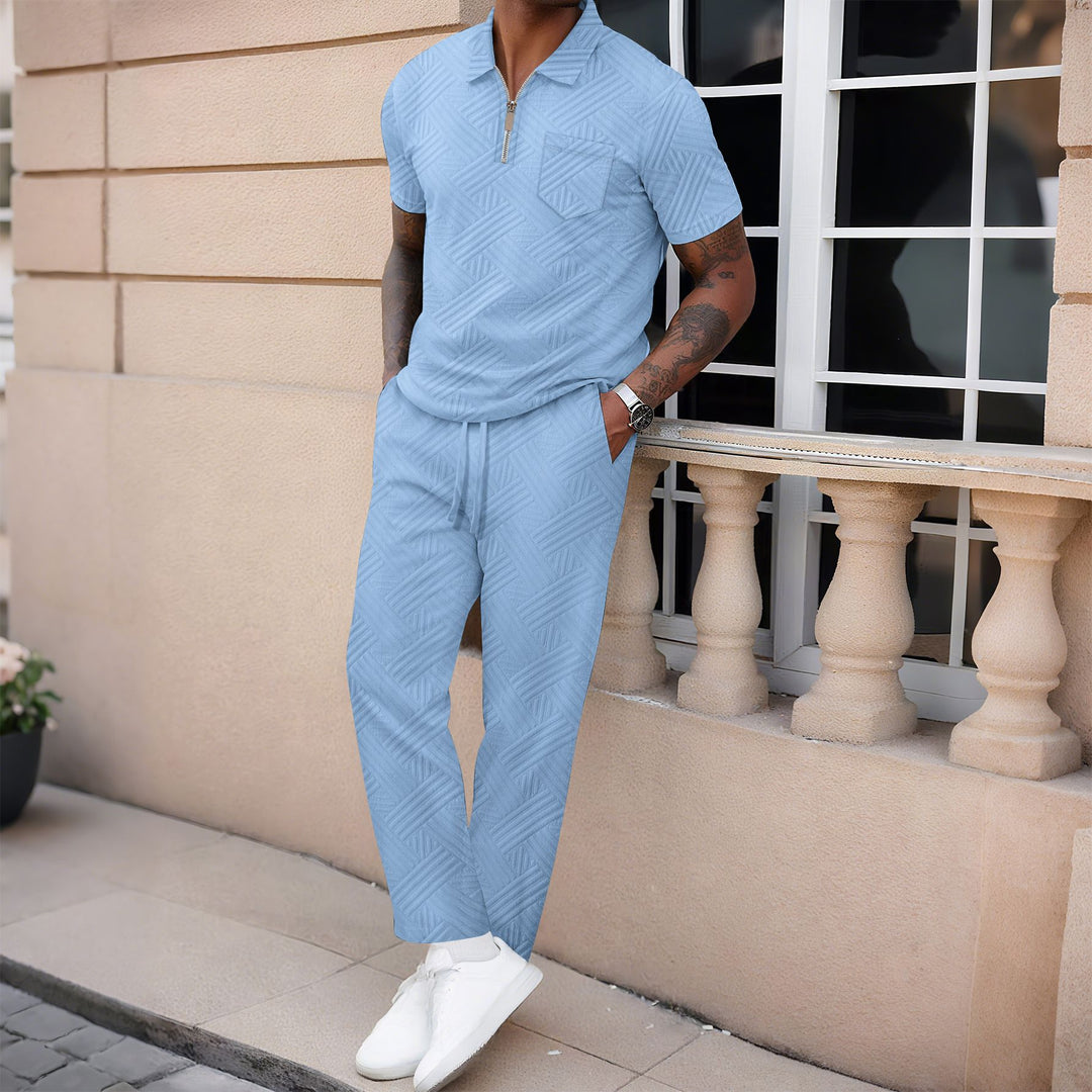Herre sporty fritids-sæt med kort lynlås og struktureret design Stilla