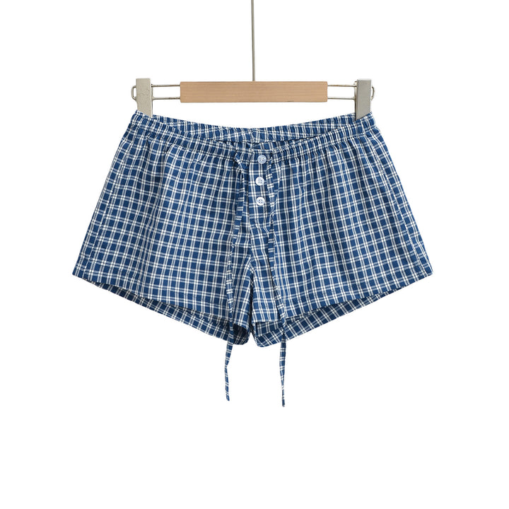 Dame casual shorts med justerbar snøre og ternet mønster Stilla