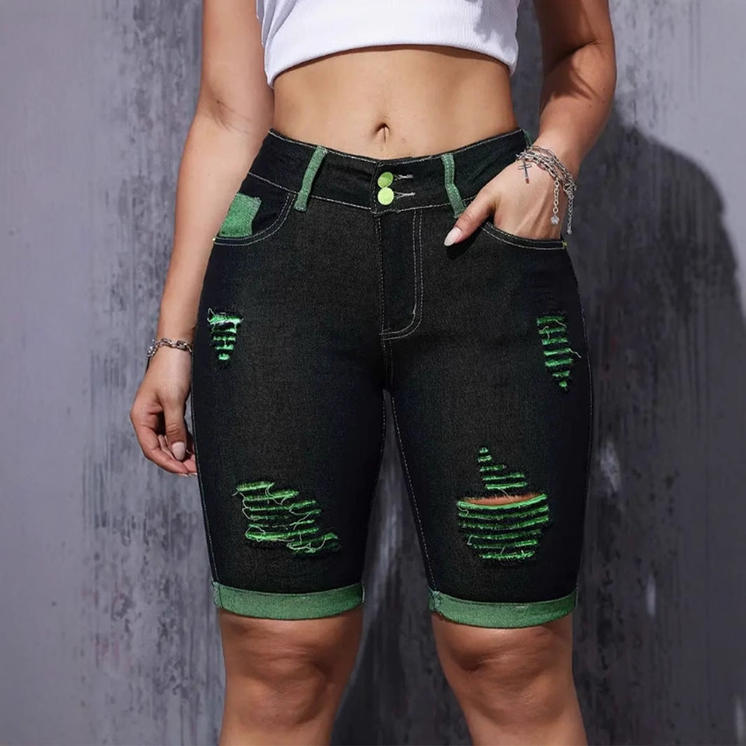 Dame jeansshorts med kreative cut-outs og trendy vask Stilla