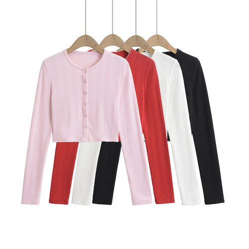 Dame Crop-top med lange ærmer og moderne knaplukning Stilla