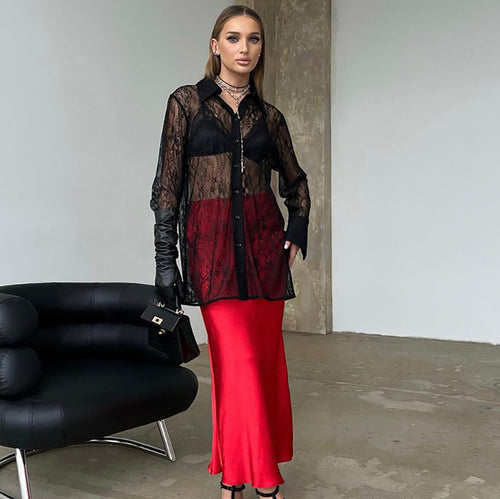 Dame Gennemsigtig Spidsbluse i afslappet Oversized-snit Stilla