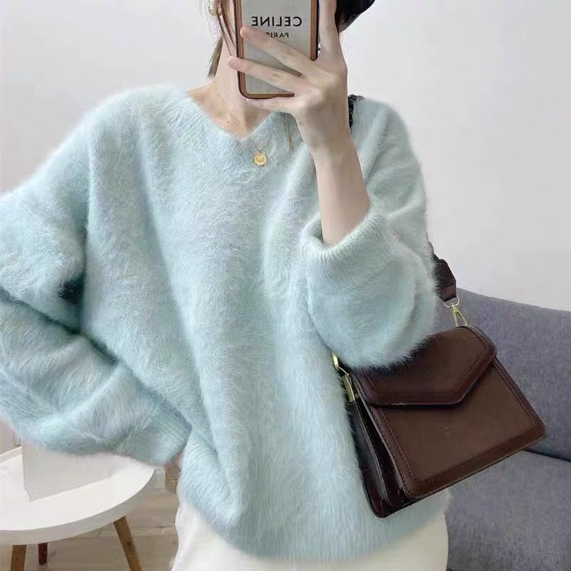 Damer Fluffy V-hals Sweater lavet af Mohair Stilla