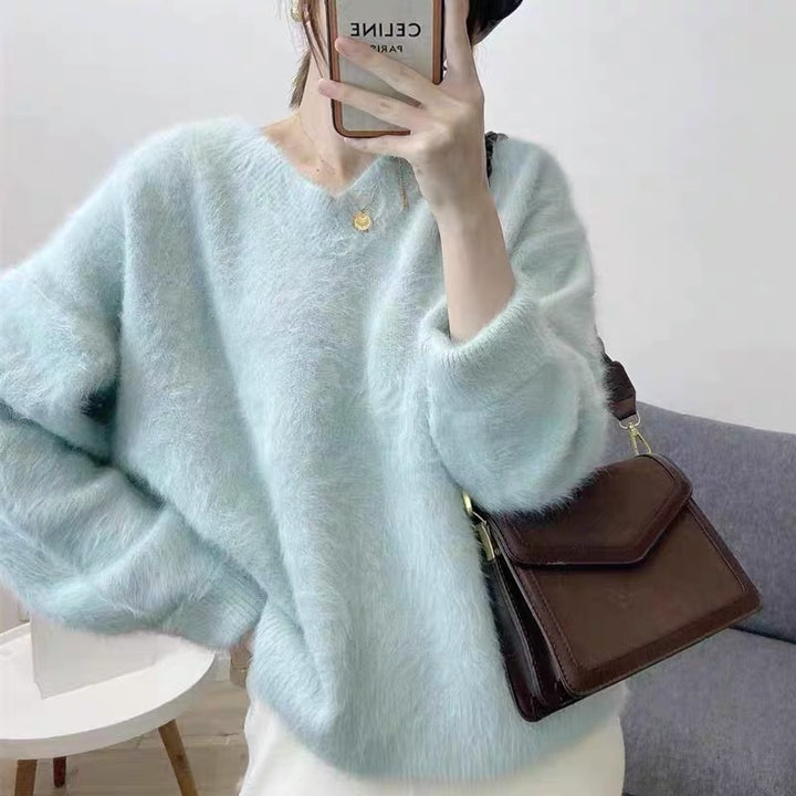 Damer Fluffy V-hals Sweater lavet af Mohair Stilla